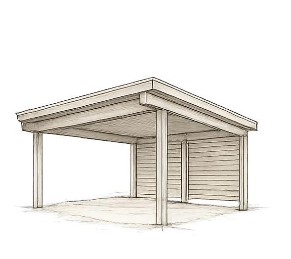 Zeichnung eines freistehenden Carports aus Holz