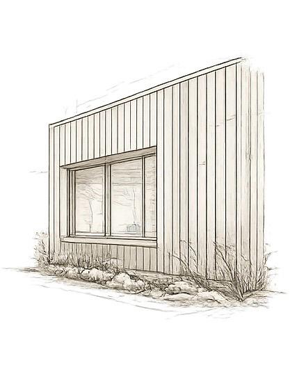 Zeichnung einer modernen Holzfassade mit Fensterband