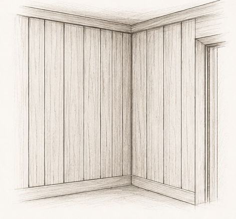 Zeichnung einer Holzvertäfelung im Innenraum